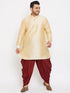 Vastramay Men's Plus Size Golden Silk Blend Curved Kurta Dhoti Set